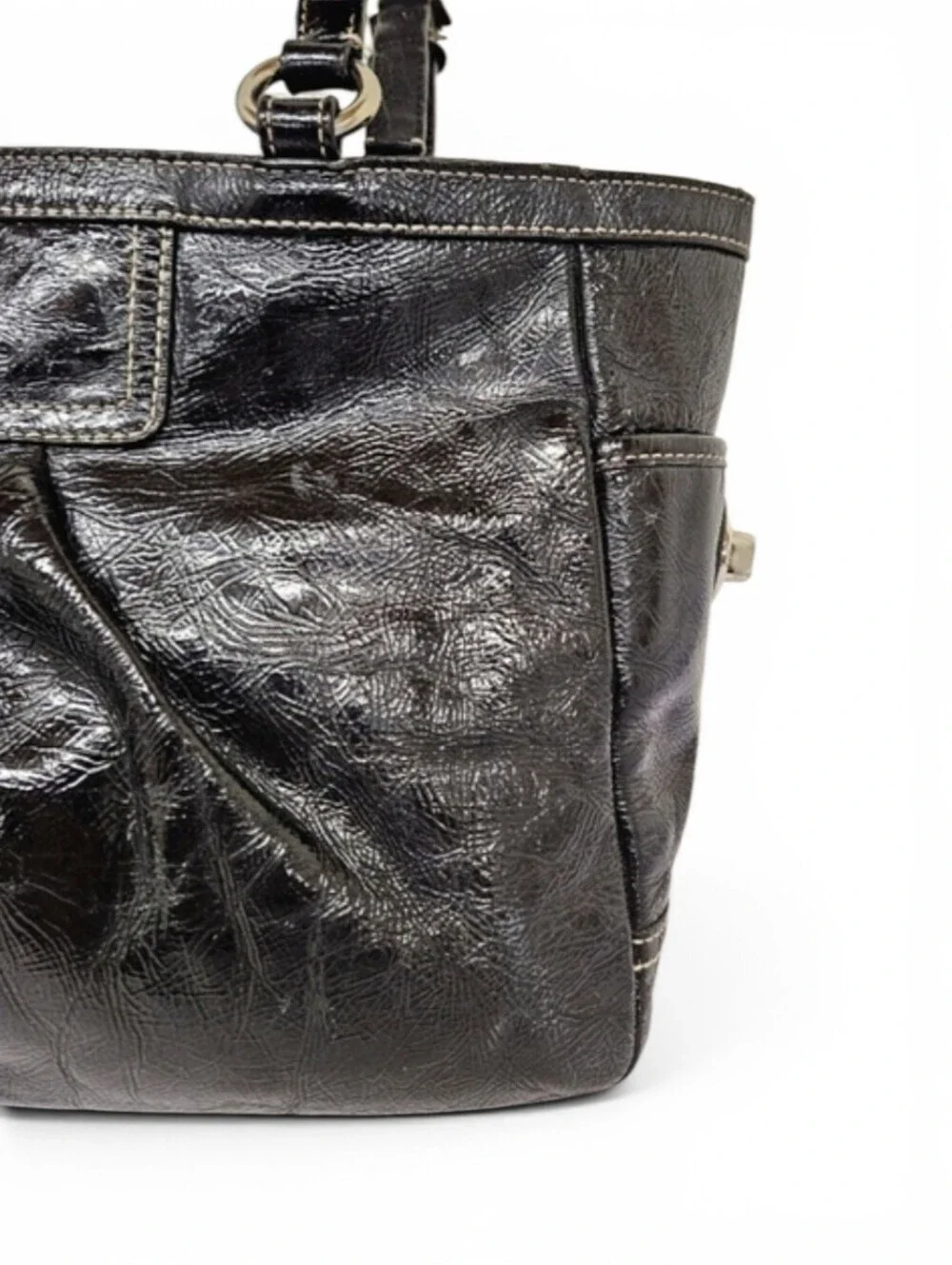 Coach Gallery Zippered Tote Bag in Black Patent Cowhide Leather F13761
